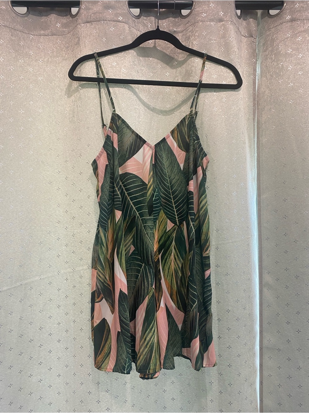 Show Me Your MuMu Tropical Leaf Print Strappy romper- Green & Pink